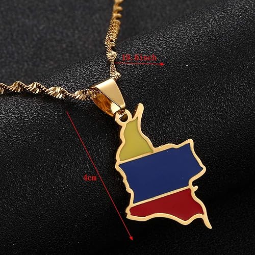 Miniatura 3 de Huangshanshan Esmalte Colombia Mapa Colgante Collar Bandera Colombiana Mapa Joyas (Oro), Acero inoxidable
