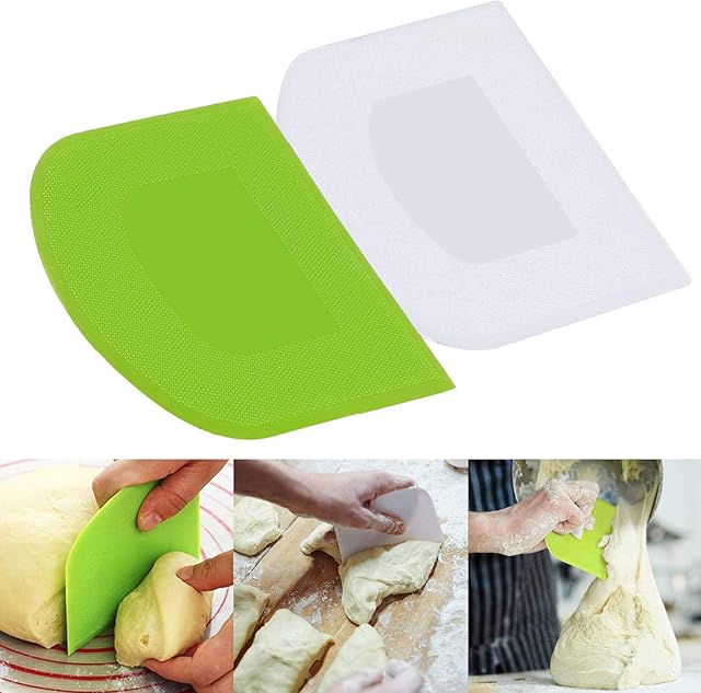 Dough Cutter - SOOKIN 2PCS Dough Scraper Bowl Scraper Dough Cutter Scraper Plastic Cake Scraper - for Bread Baking Cake Enthusiast Beginner Professional Baker (White&Green)