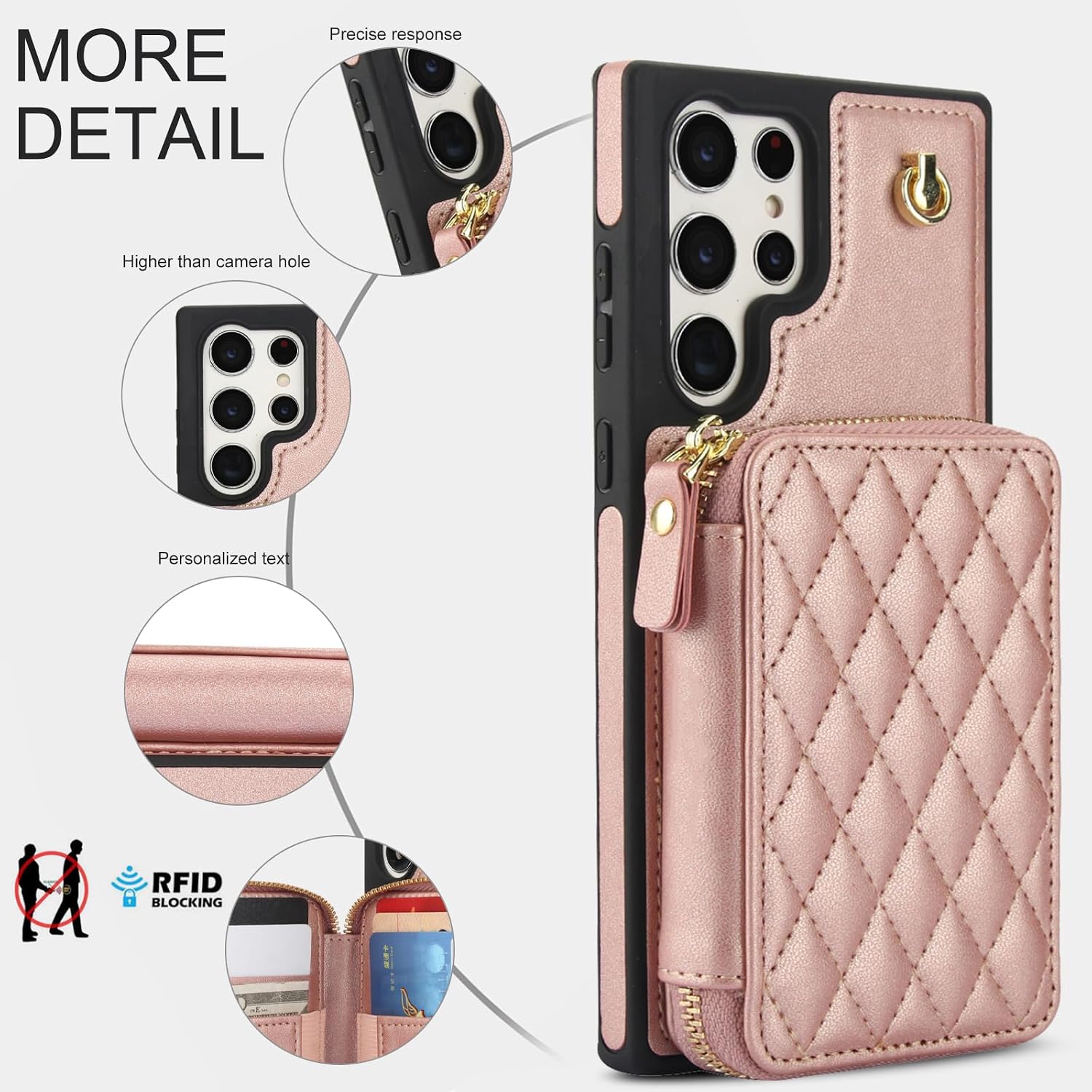 Asuwish Phone Case for Samsung Galaxy S26 Ultra 5G Wallet Cell Cover with Tempered Glass Screen Protector Wrist Crossbody Strap RFID Blocking Card Holder Slot S26Ultra 26S S 26 26Ultra Women Rose Gold