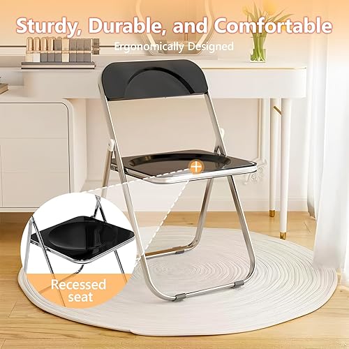 Miniatura 6 de Paquete de 12 sillas plegables negras comerciales  Resistente a granel apilables para alquiler de eventos, estadios, lugares de gran capacidad