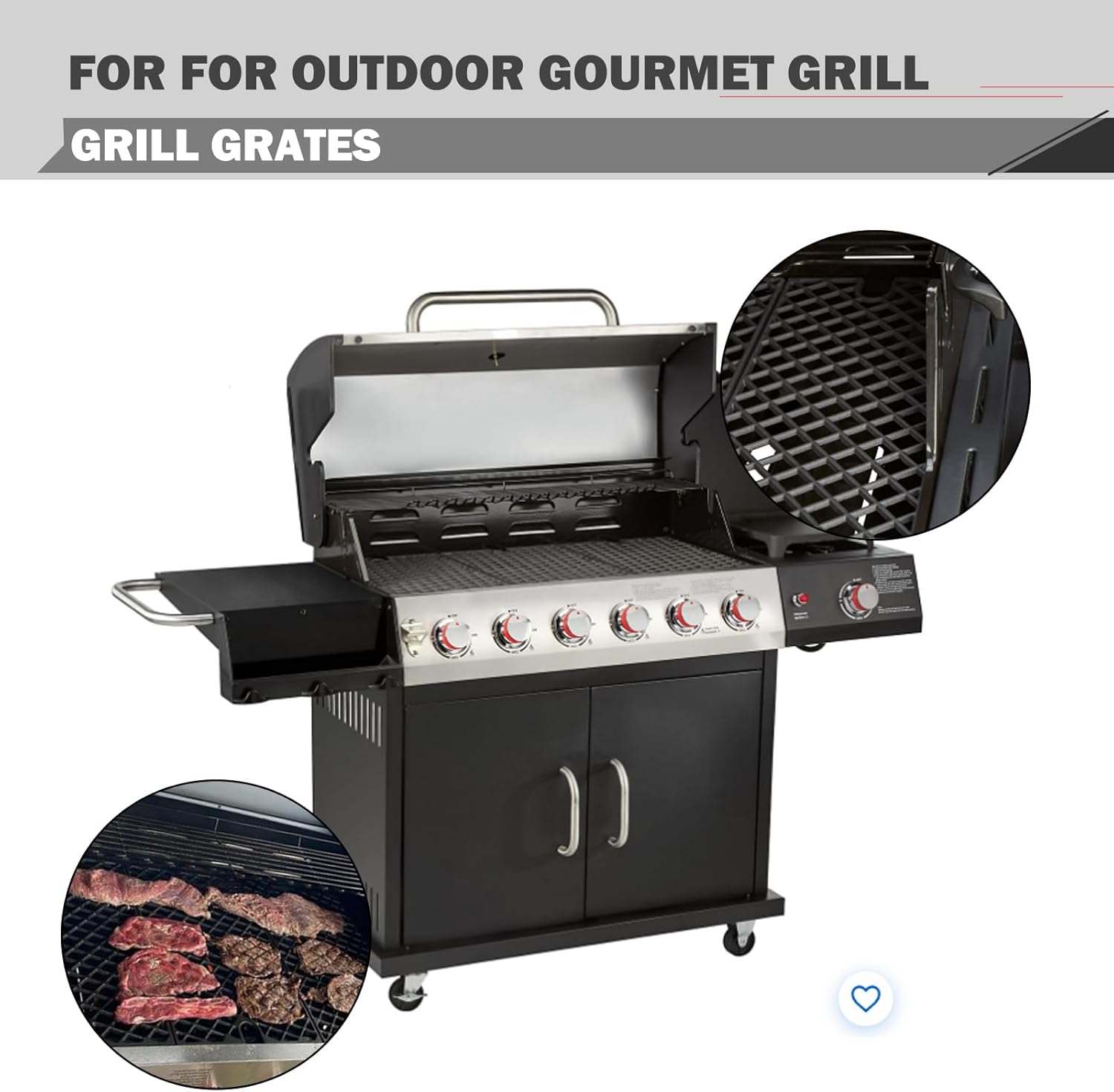 GR2205723-OG-00 Grill Grates Replacement for Outdoor Gourmet Grill Parts 6 Burner GR2205720-OG-00 FSOGBG1108 Grill Grates 162193 Sear Grids FSOGBG1106 GR2215101-OG-00 MET-6B0002 Cooking Grates