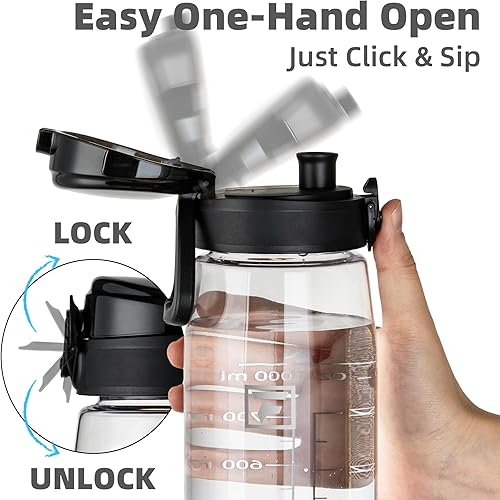 Miniatura 4 de Fanhaw Botella de agua Tritan de 32 onzas con tapa para beber, transparente, sin BPA, ligera, boca ancha, a prueba de fugas, perfecta para gimnasio,