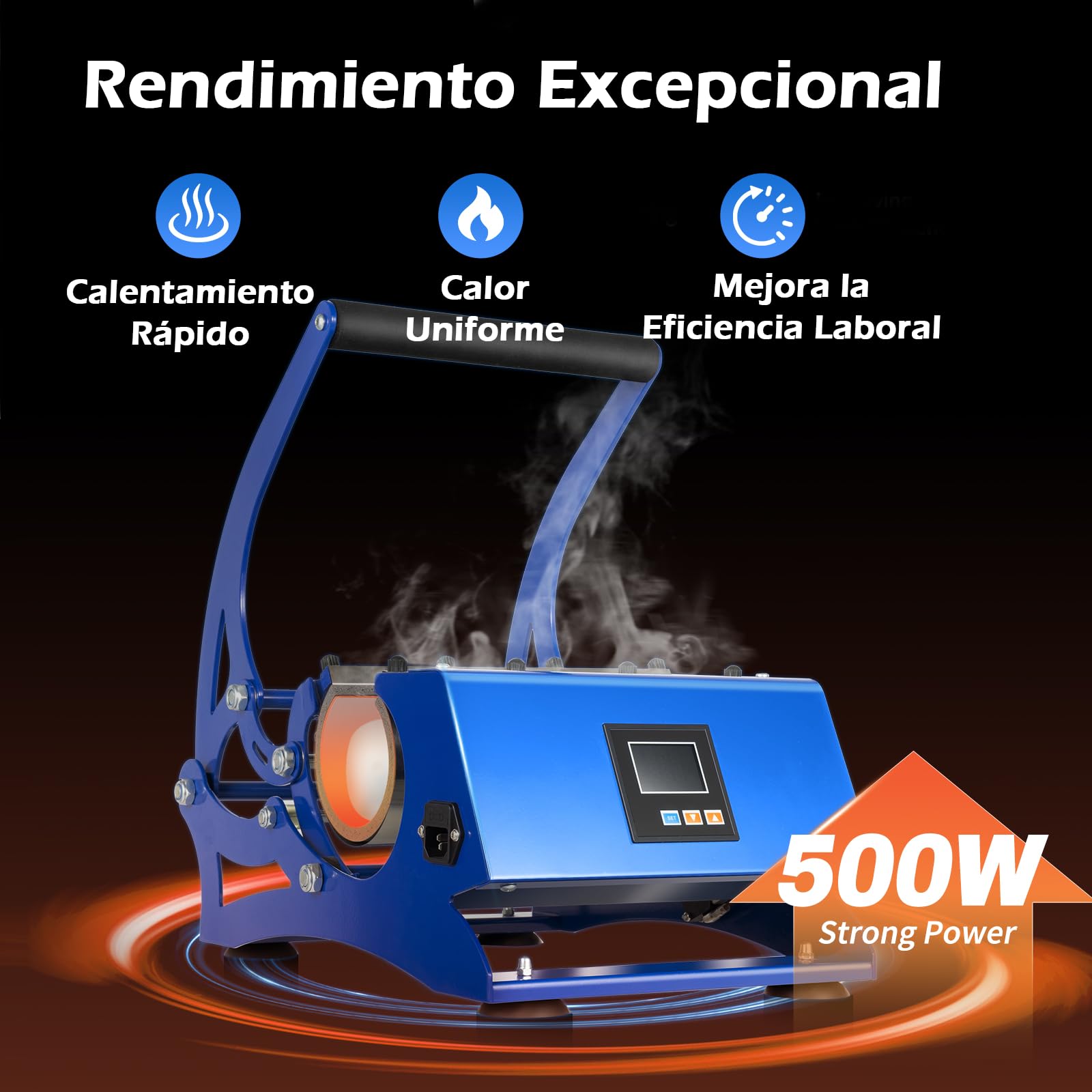 OUKANING 6 en 1 Prensa Térmica para Tazas 8-30oz Sublimacion Tazas Maquina 600W Control de Temperatura y Tiempo, Máquina de Prensado de Tazas, Prensa de Calor para Tazas de cerámica/vidrio/metal(Azul)