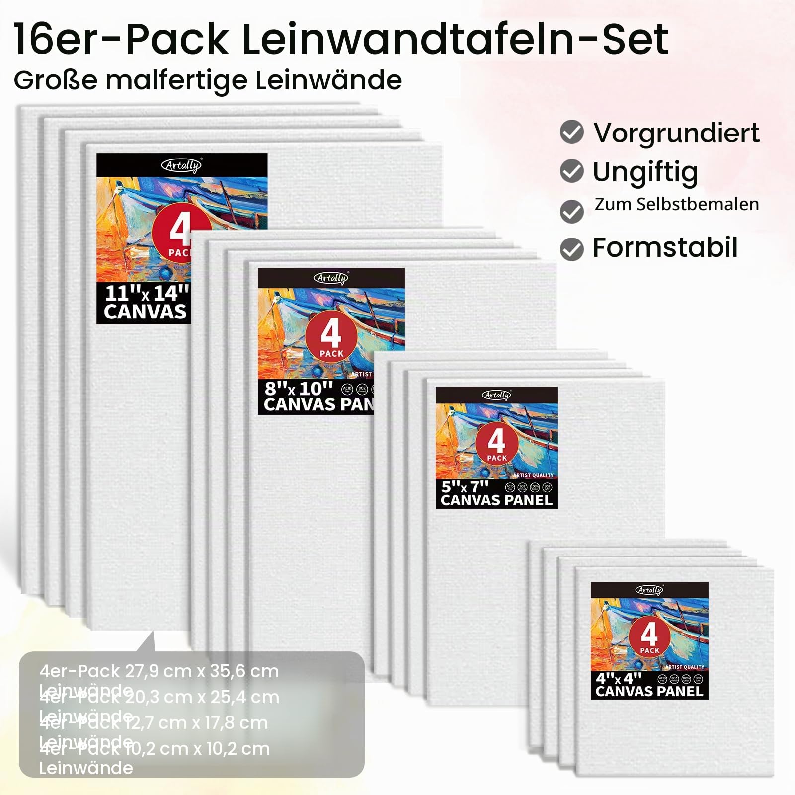 ARTALLY Acrylfarben-Set mit Tischstaffelei, 32 Farben, 69-teiliges Kunst-Set, Leinwandplatten, Pinsel, Malzubehör für Künstler
