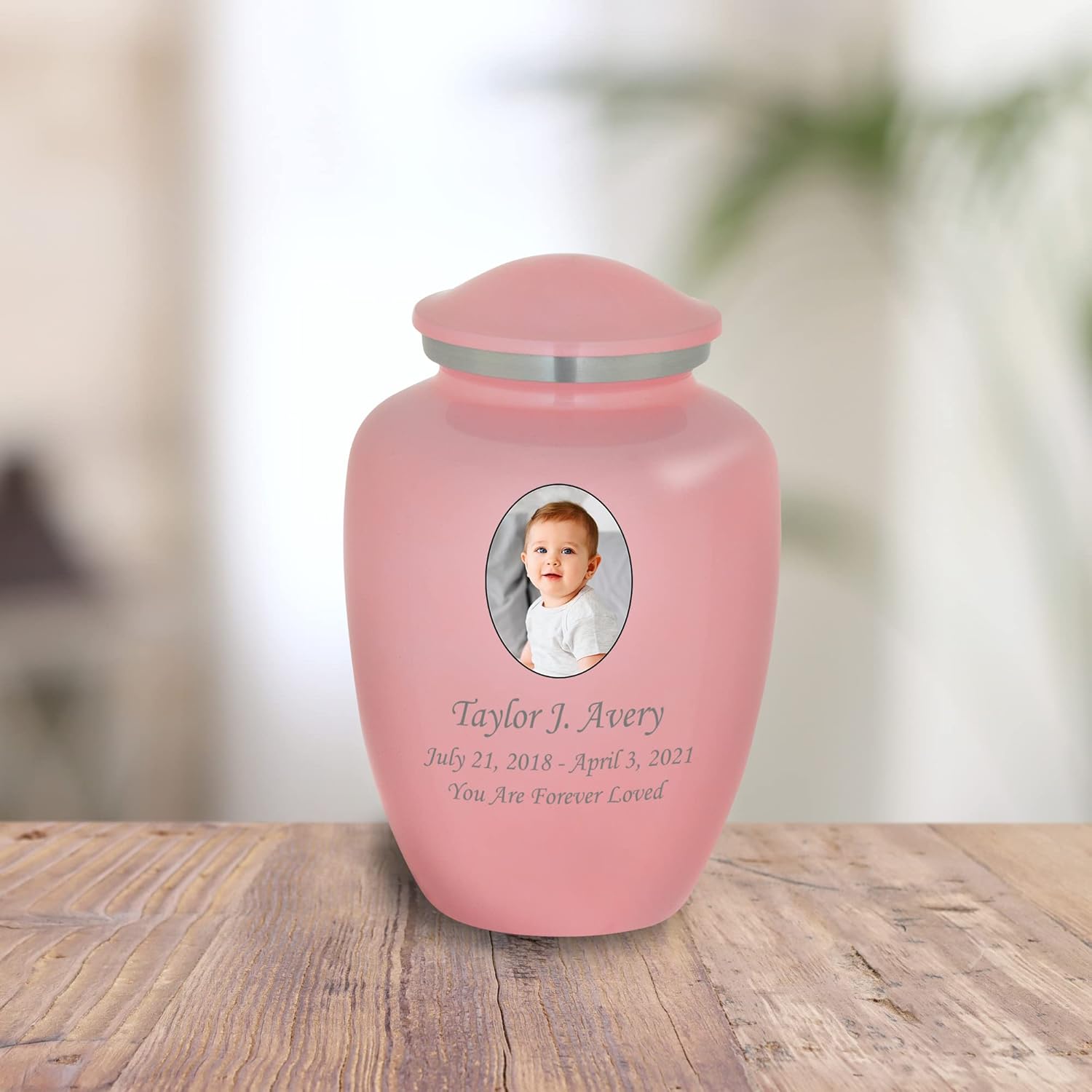 Homage Custom Photo Cremation Urn for Infant Ashes - Vase Style Cremation Urn - 80 Cubic Inch Capacity - Personalization Included (Pink)