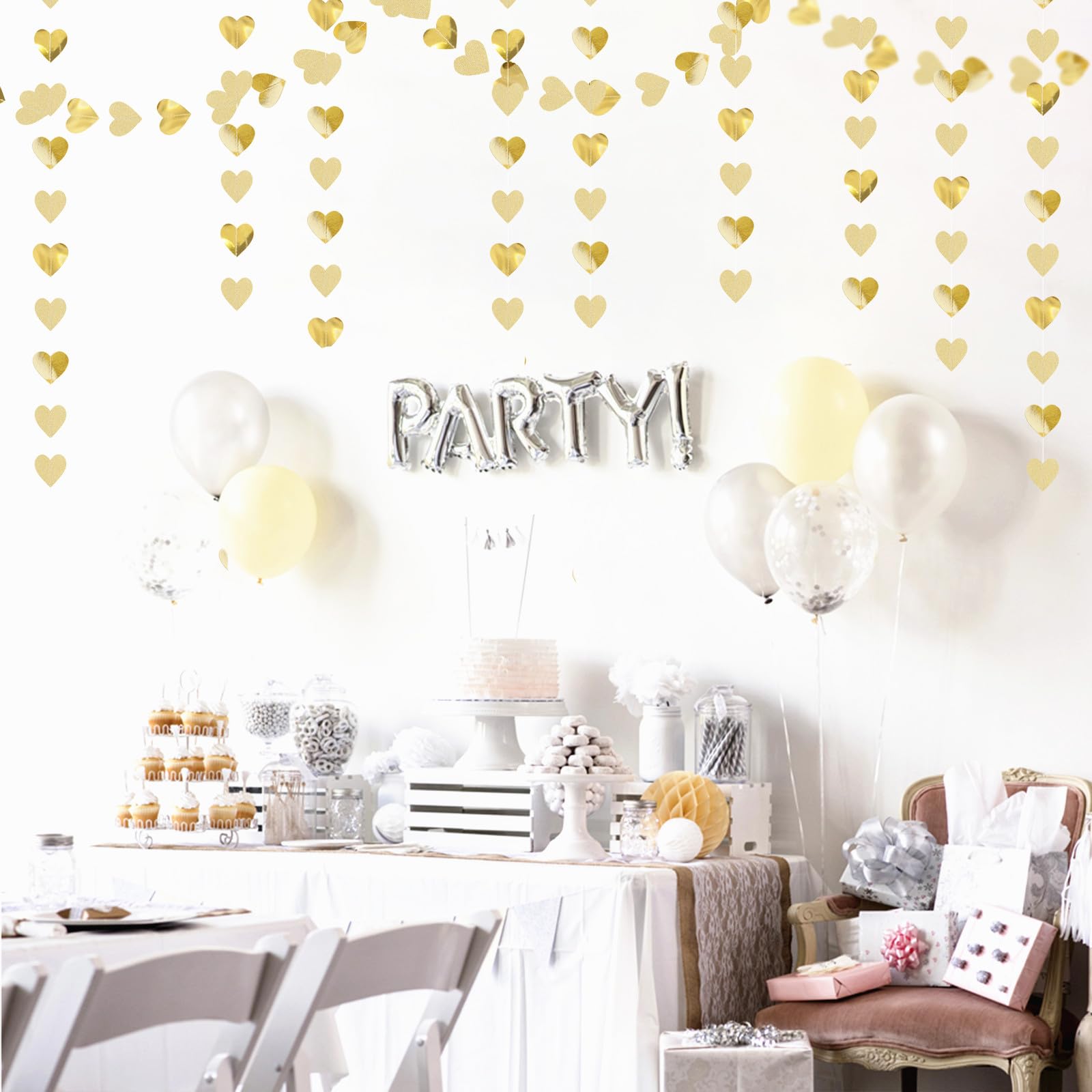 Guirnalda de corazón con purpurina para fiesta de compromiso, decoración de fiesta de compromiso, pancarta colgante de 55 pies, aniversario, boda, despedida de soltera, cumpleaños, Navidad,