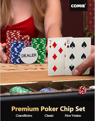 Miniatura 3 de Fichas de póquer con números, juego de fichas de póquer de 500 piezas con estuche de viaje de aluminio, juego de póquer de 0.41 oz para juegos de