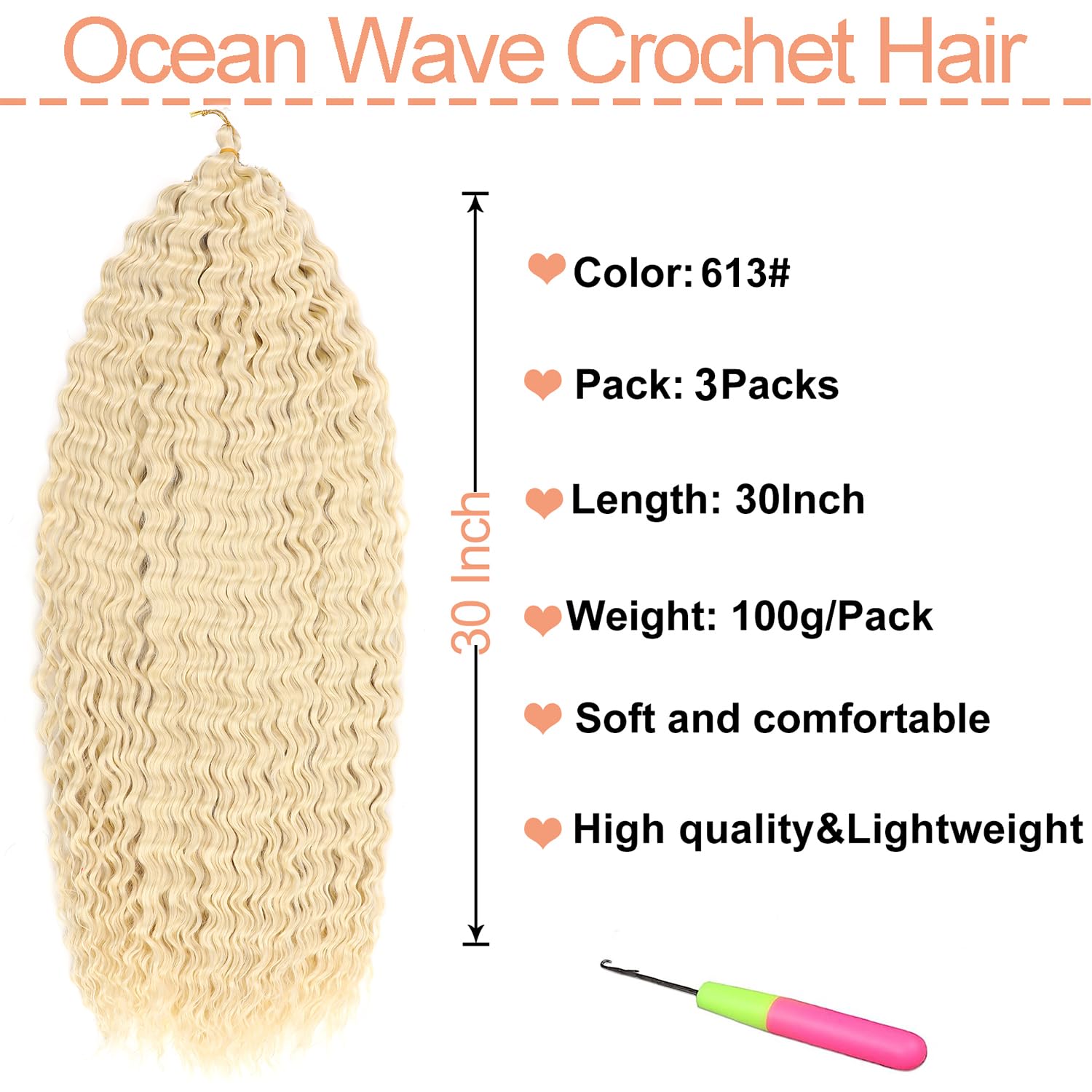 Mscat 30 Inch Ocean Wave 3Pack Crochet hair Extexsions Long Blonde Deep wave Synthetic hair Curly Braiding hair for Black Women 613# - Image 2