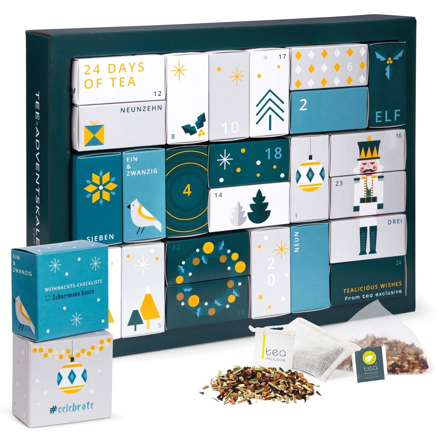 Erlebnis Tee Adventskalender 2025 - großer Weihnachtskalender mit 24 verschiedenen Tee Sorten in Pyramidenbeutel und weiteren Überraschungen