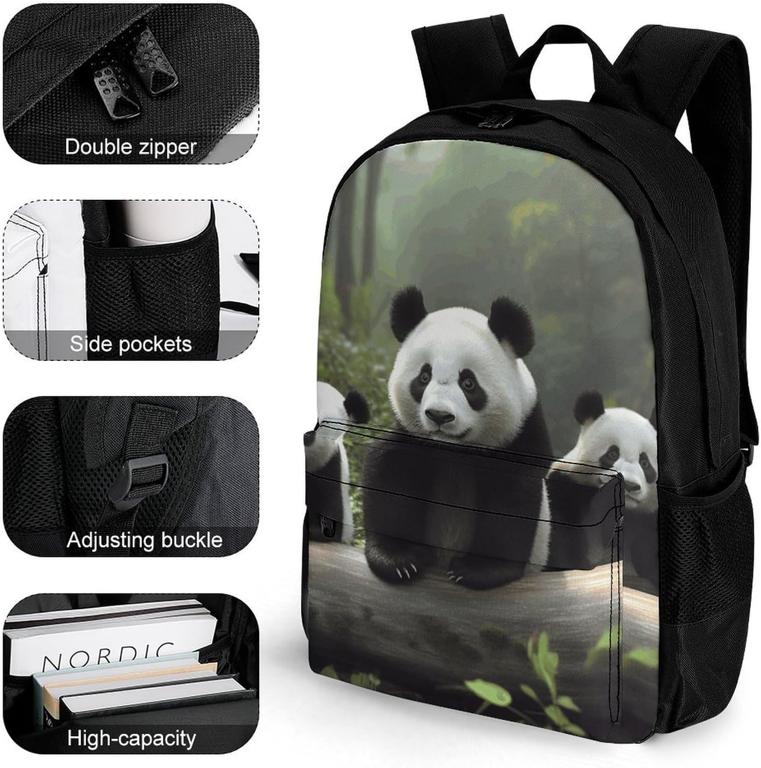 Portable Panda Animal Backpack with Front & Side Pockets image 3