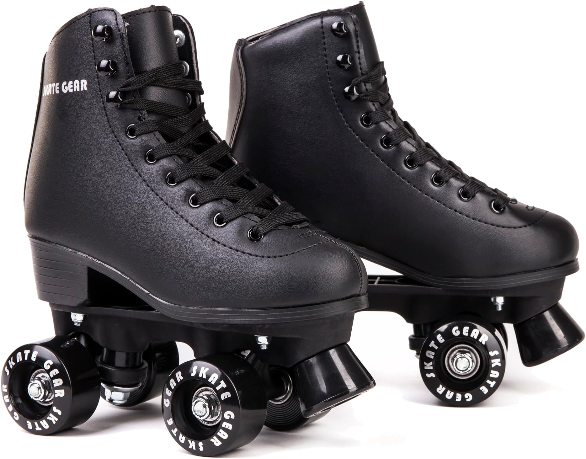 Skate Gear Extra Support Quad Roller Skates for Kids and Adults (Black, Youth 1)