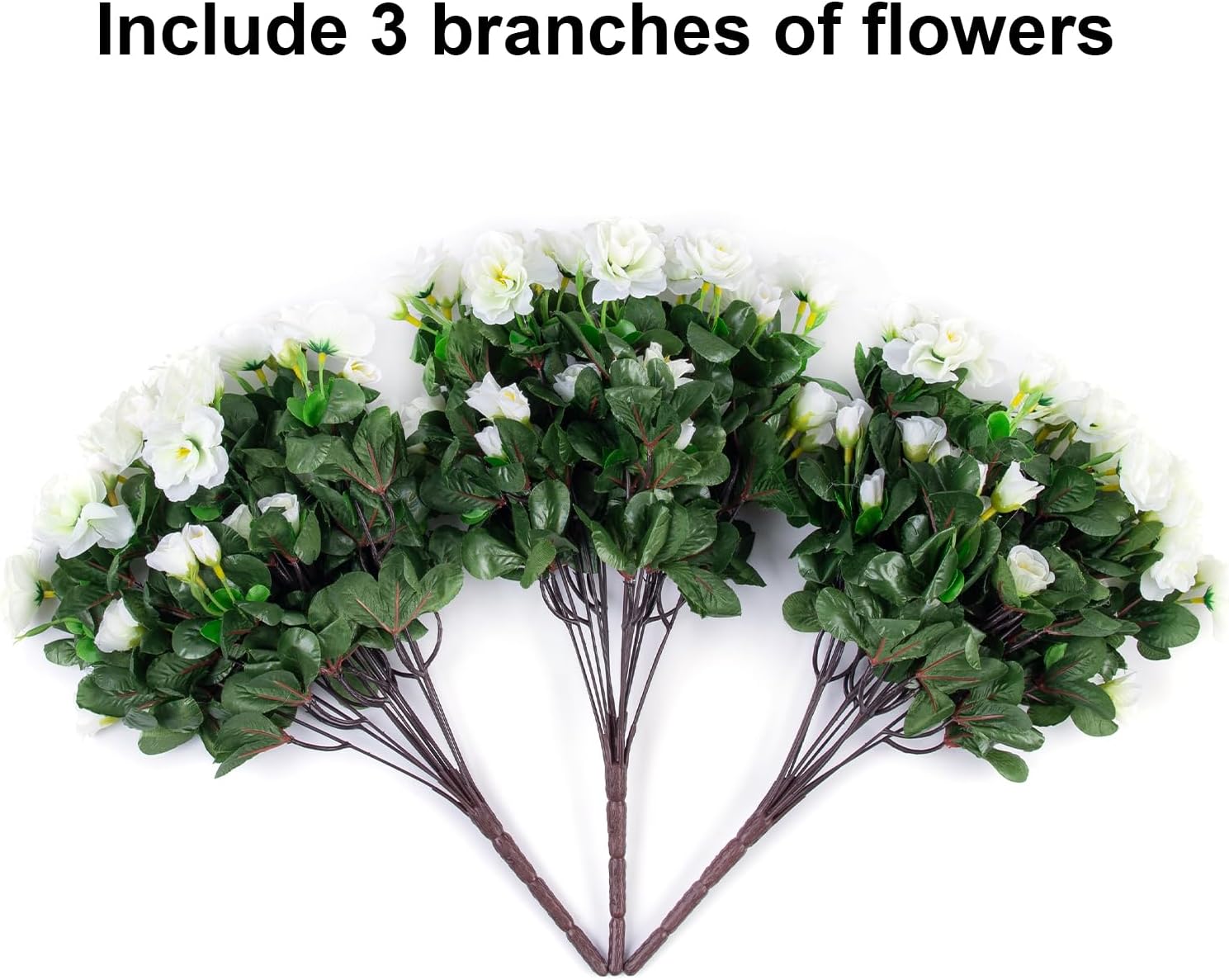 HyeFlora Artificial Fake Flowers Plants for Outdoor Outside Spring Decoration, Faux Silk White Camellia UV Resistant Realistic for Front Door Porch Planter Pot Patio Balcony, 3 Large Bundles - Image 6