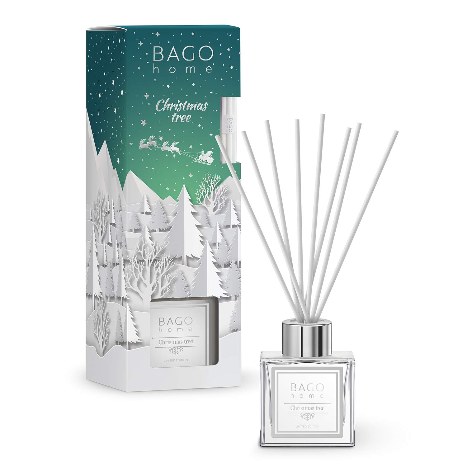BAGO Home Christmas Collection Oil Reed Diffuser Set - Christmas Tree, 90 ml 3 oz