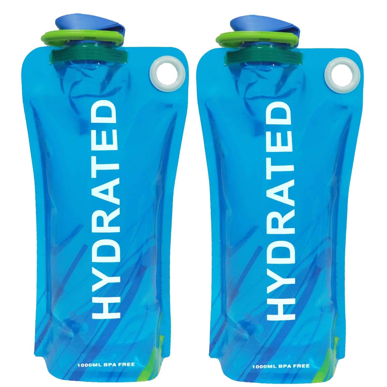 2 Pezzi Borraccia Pieghevole Con Moschettone,Borraccia Morbida Plastica 1 Litro,Sacca Idrica Per Running,Bottiglia Pieghevole Per Escursionismo,Soft Flask Per Festival E Feste Running
