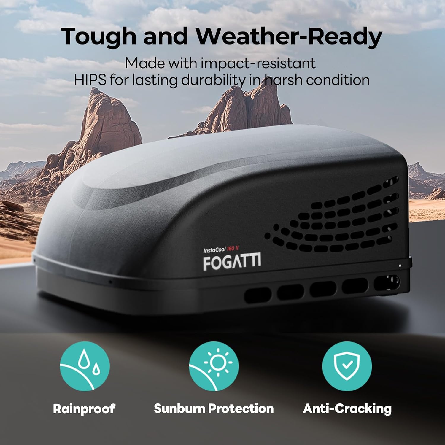 FOGATTI RV Air Conditioner InstaCool 16000BTU Non-Ducted, Rooftop AC Unit RV, All in One Unit, Easy Install, Quiet AC, For Camper (Non-ducted, Black)