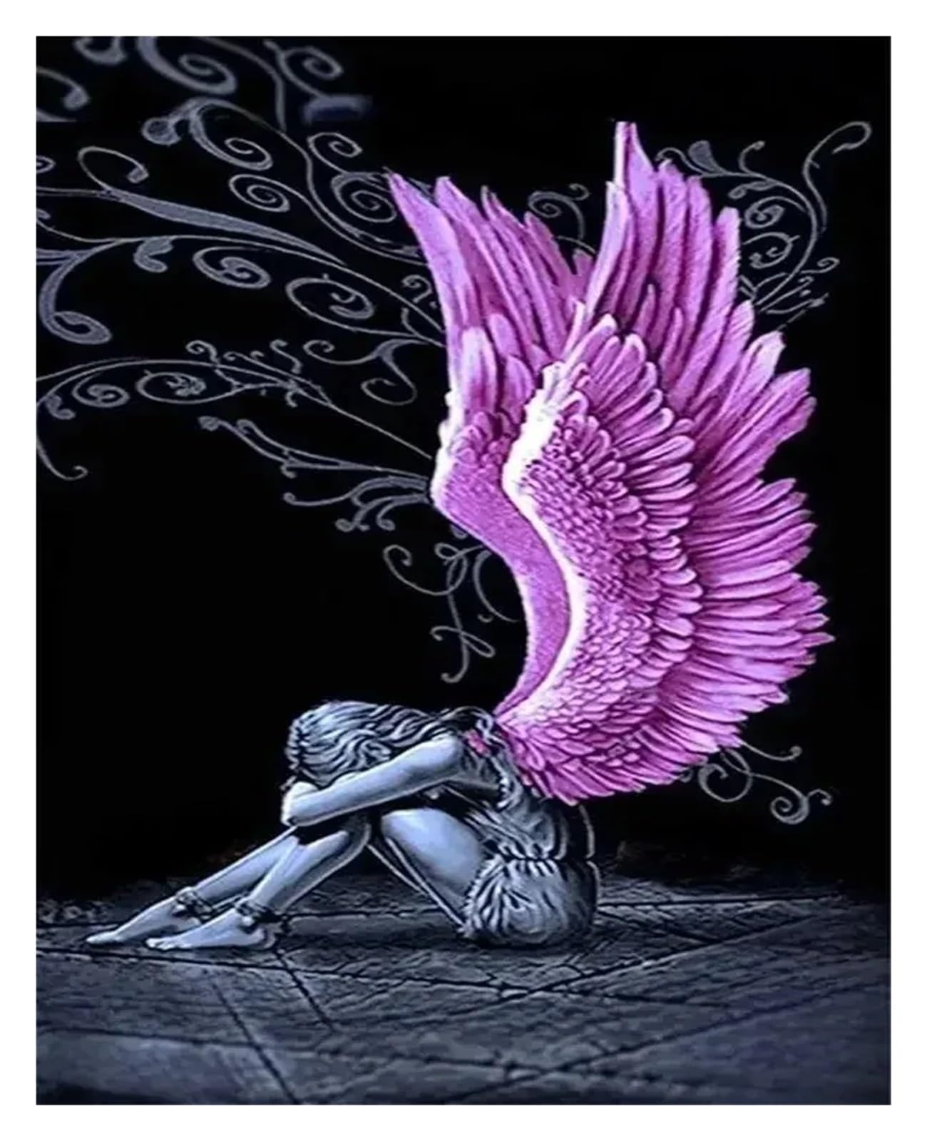 Art mural esthétique ange triste affiche noire et blanche salon moderne