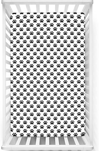Dog Paws - Sábanas ajustables con temática de cuna, sábanas portátiles para cuna, sábanas suaves y elásticas, sábana de colchón para cuna o sábana