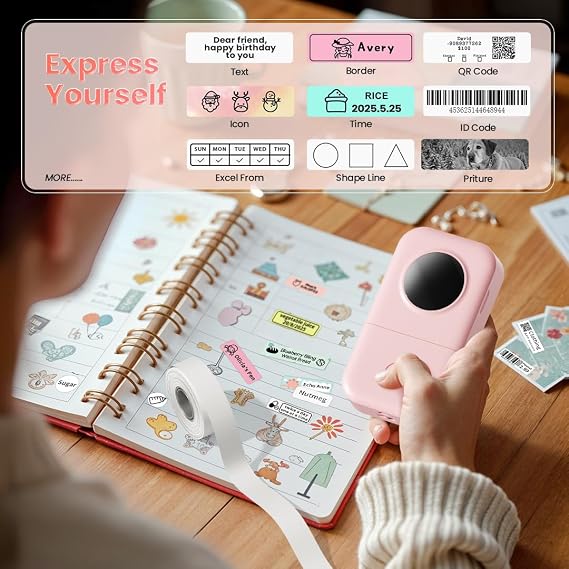 Label Maker Machine with 3 Tapes - White/Clear/Gold Labels, Phomemo D30 Portable Handheld Bluetooth Mini Label Printer, Multiple Templates Fonts Icon, Thermal Small Label Printer Rechargeable for Home