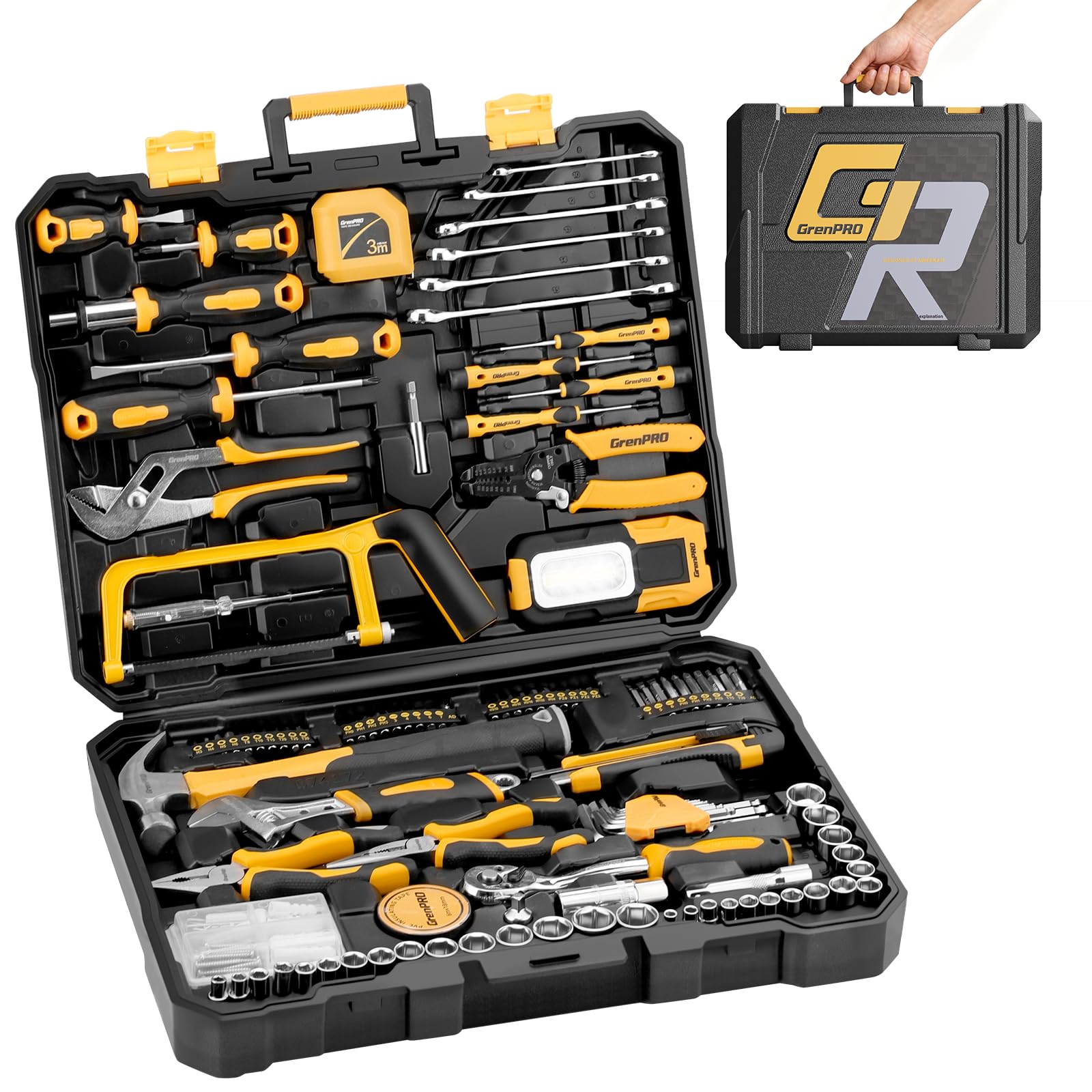 GRENPRO 218PCS Basic Auto Hand Tool Set Household Repair Tool Box Kit