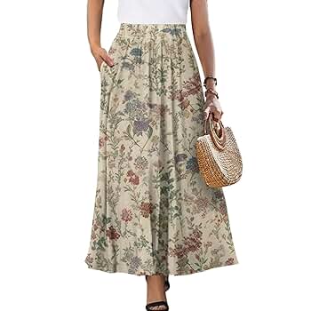 Amazon.com: Irisjudy Beige Ditsy Floral Maxi Skirts for