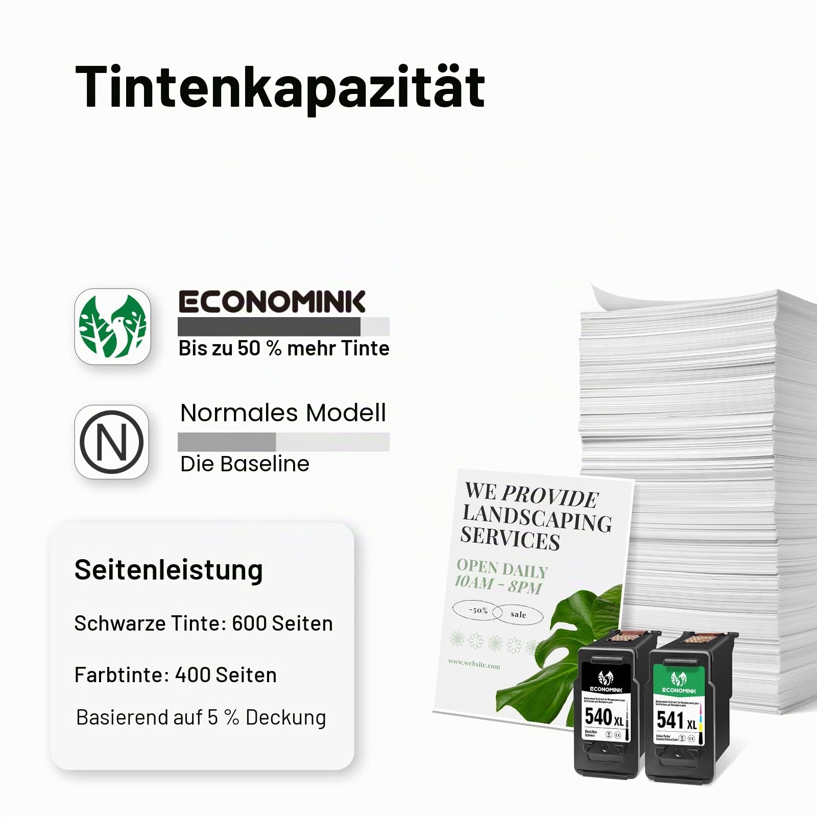 Economink PG-540XL CL-541XL Multipack Wiederaufbereitete Druckerpatronen Kompatibel für Canon 540 541 XL, für Pixma MG4250, TS5150, MG3650, MG3550, MX475 (1 Schwarz, 1 Farbe)