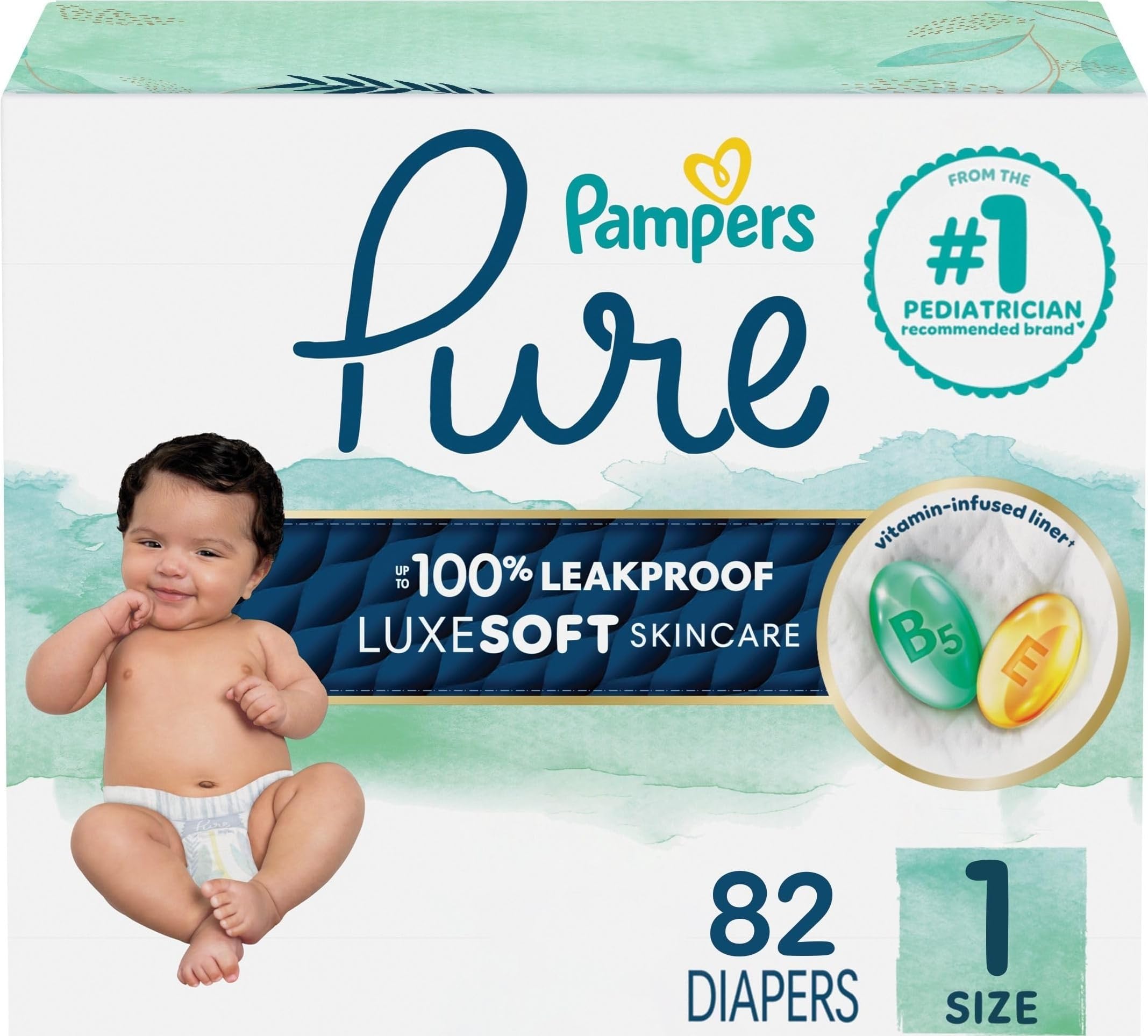 Pampers Pure Baby Diapers, Size 1 (8-14 lbs)