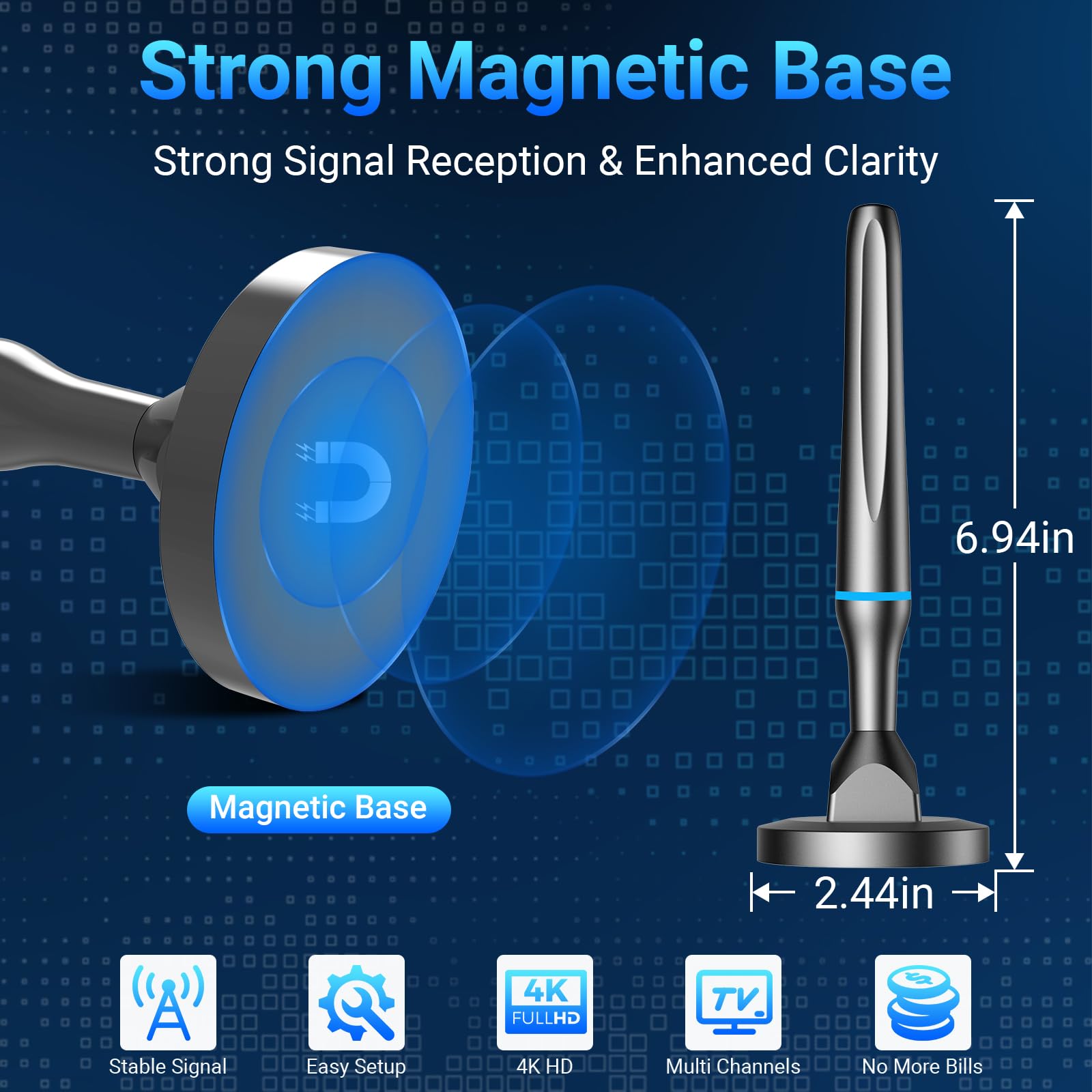 Antenna TV per interni, per canali locali con amplificatore di segnale, ricezione a lungo raggio di oltre 50 km, antenna Freeview per Smart TV, supporta 4K 1080p HD per tutti i televisori, cavo da 3 m