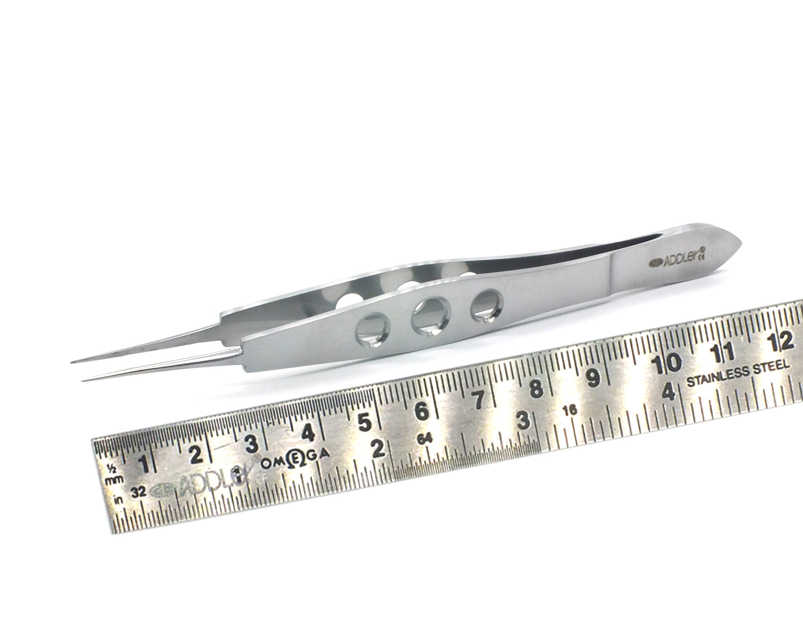 ADDLER Ophthalmic Mcpherson Suture Tying Forcep (STRAIGHT) Size- 12 CM. Medical Steel. Life Time Anti Rusting Warranty.