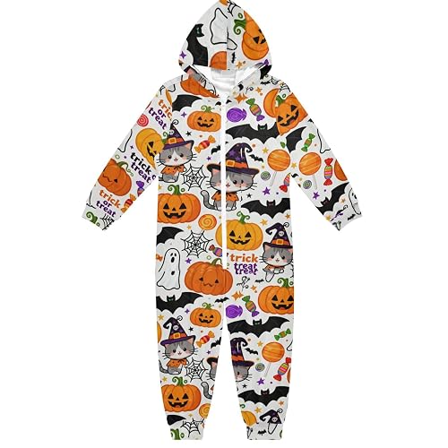 HXshaoye Halloween Candy Cute Witch Cat Kids Onesie Pajamas Soft Cozy Hooded Christmas Costume for Toddlers Boys Girls