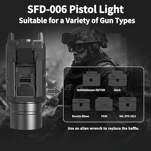 Miniatura 4 de Combo láser de luz de pistola, linterna táctica de 1500 lúmenes, láser verde y luz LED blanca para pistola montada en riel, luz compacta para armas