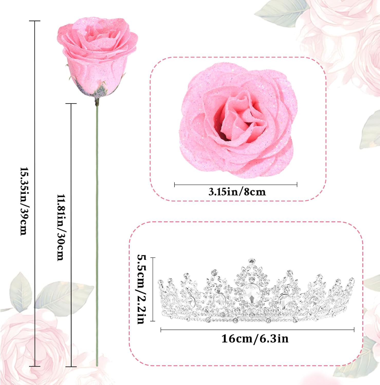 Waipfaru Glitter Roses Bouquet,Birthday Gifts for Women Mom,DIY Fake Flowers Bouquet with Birthday Stand-Up Signs,36 Pink Rose for Grandma Wife Friends - Image 4