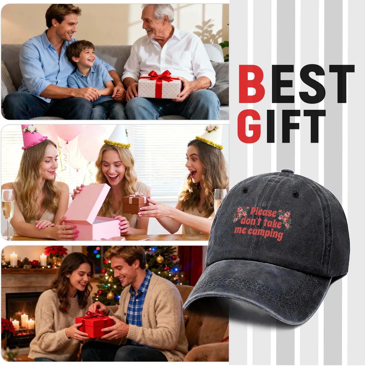 Please Don't Take Me Camping Funny Printed Cotton Baseball Cap Adjustable Retro Washed Lightweight and Breathable Unisex Sun Hat, Gifts for Men Women Hiker Camper Lover Hunting Friend Coworker Family - Image 5