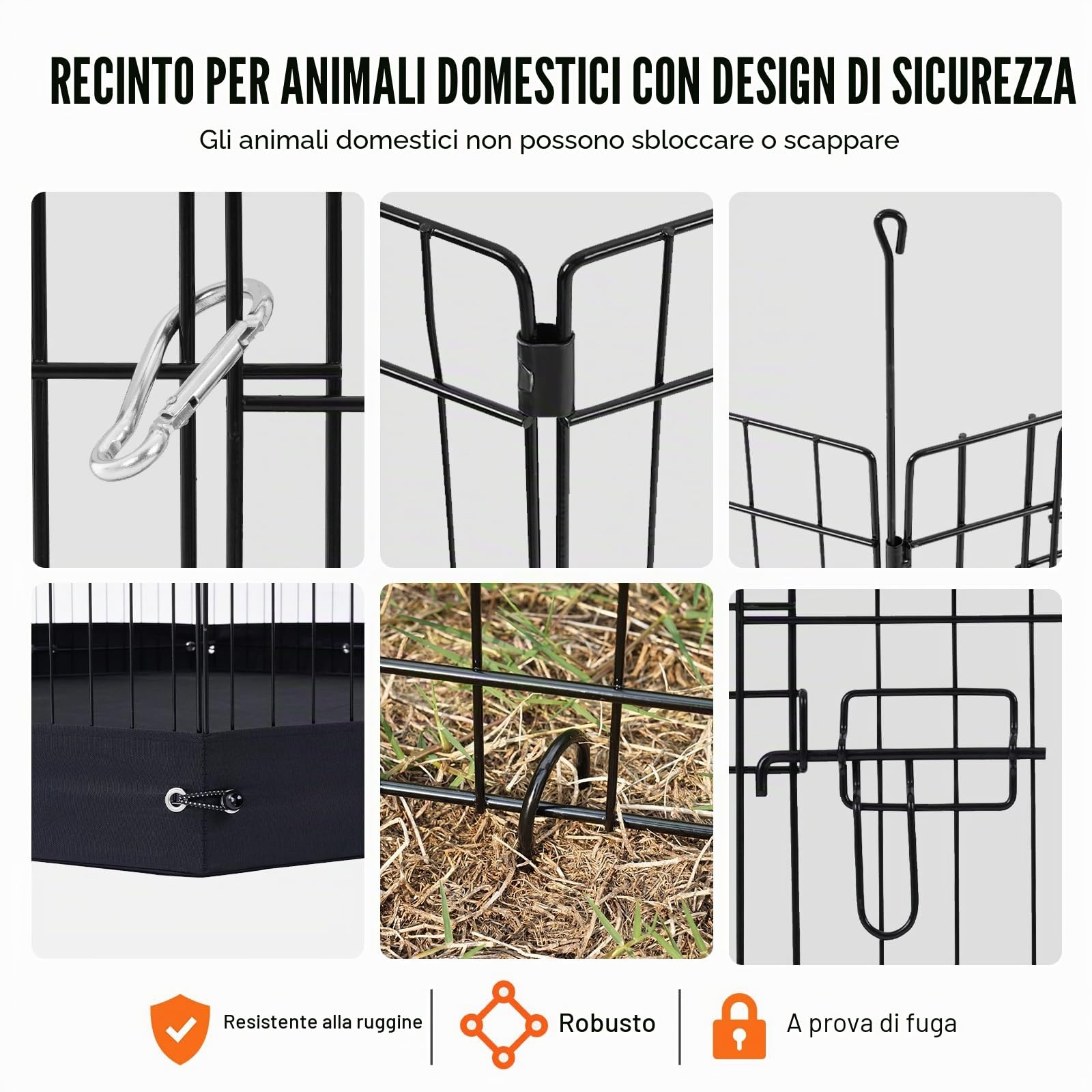 VEVOR Recinto per Cani, Confezione da 4 Pannelli 610 x 910 mm Recinto da Addestramento Pieghevole in Metallo, Recinto per Cani da Interno Esterno con Porta, Copertura Superiore e Imbottitura Inferiore