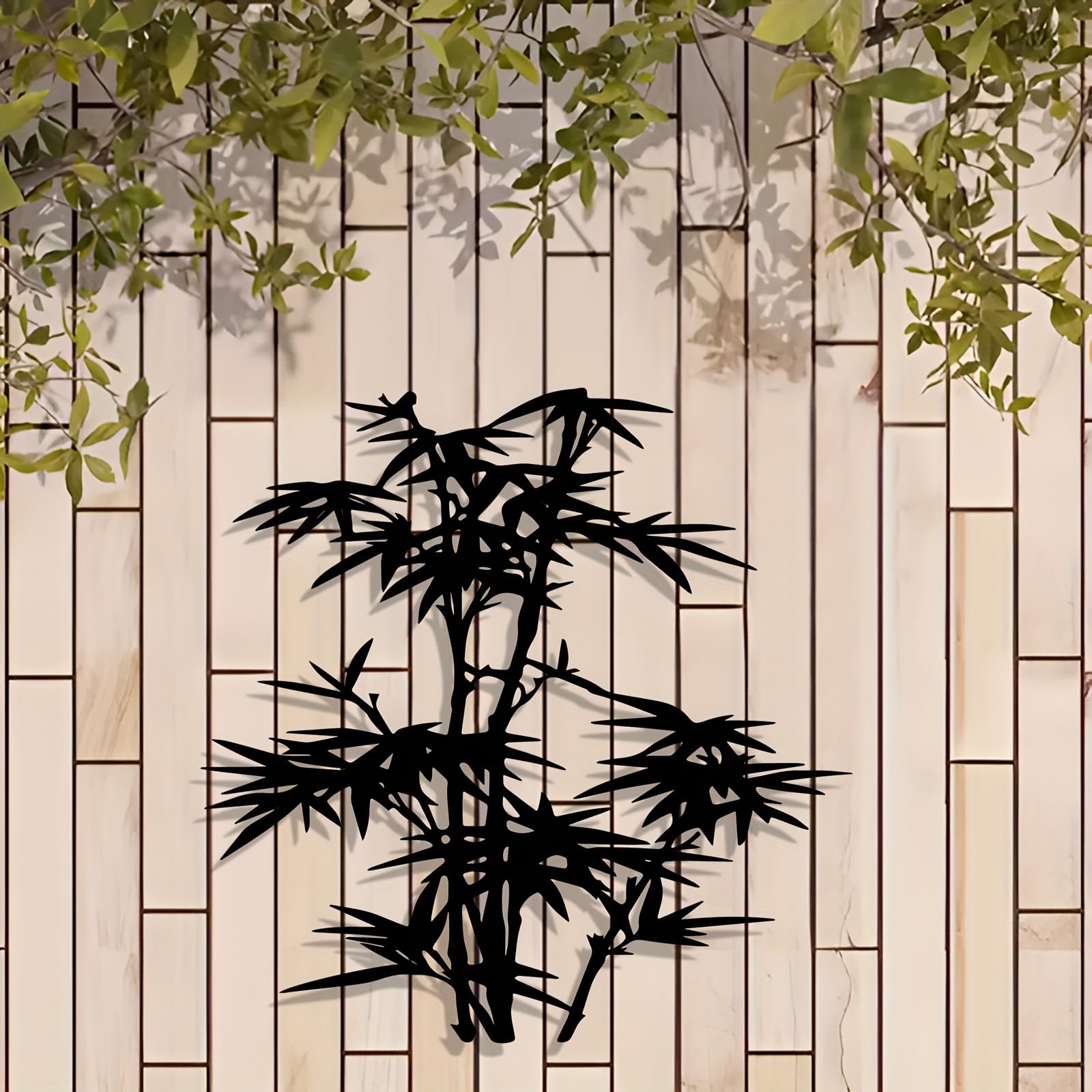 Decoración de pared abstracta contemporánea de metal con diseño de bambú en silueta negra y estilo natural, ideal para interiores y exteriores, sala de estar, dormitorio, patio, jardín zen y deco