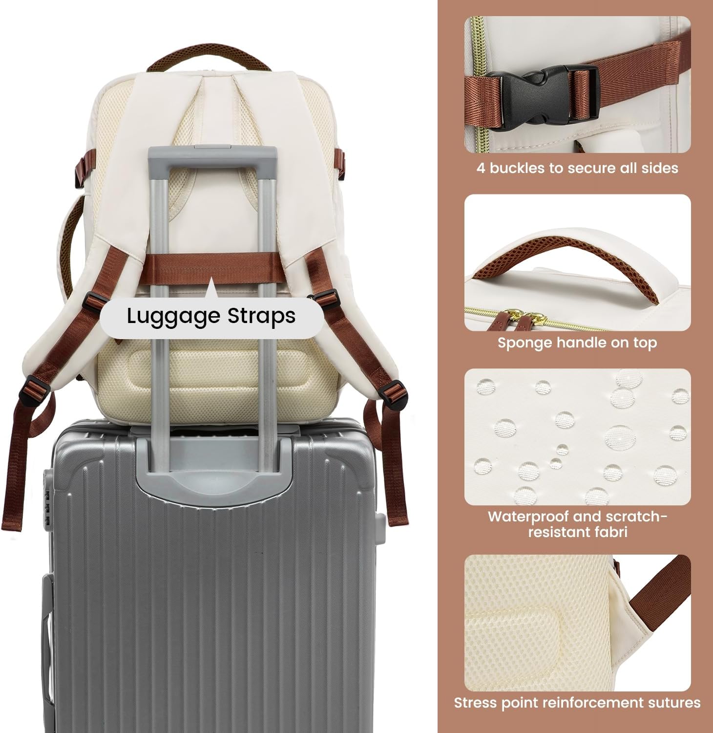 LOVEVOOK Travel Backpack for Women, 40L Carry On Backpack with 3 Packing Cubes,TSA Personal Item Travel Bag Airline Approved, Water Resistant Weekender Overnight Luggage Daypack, Fits 17 Inch Laptop - Image 9