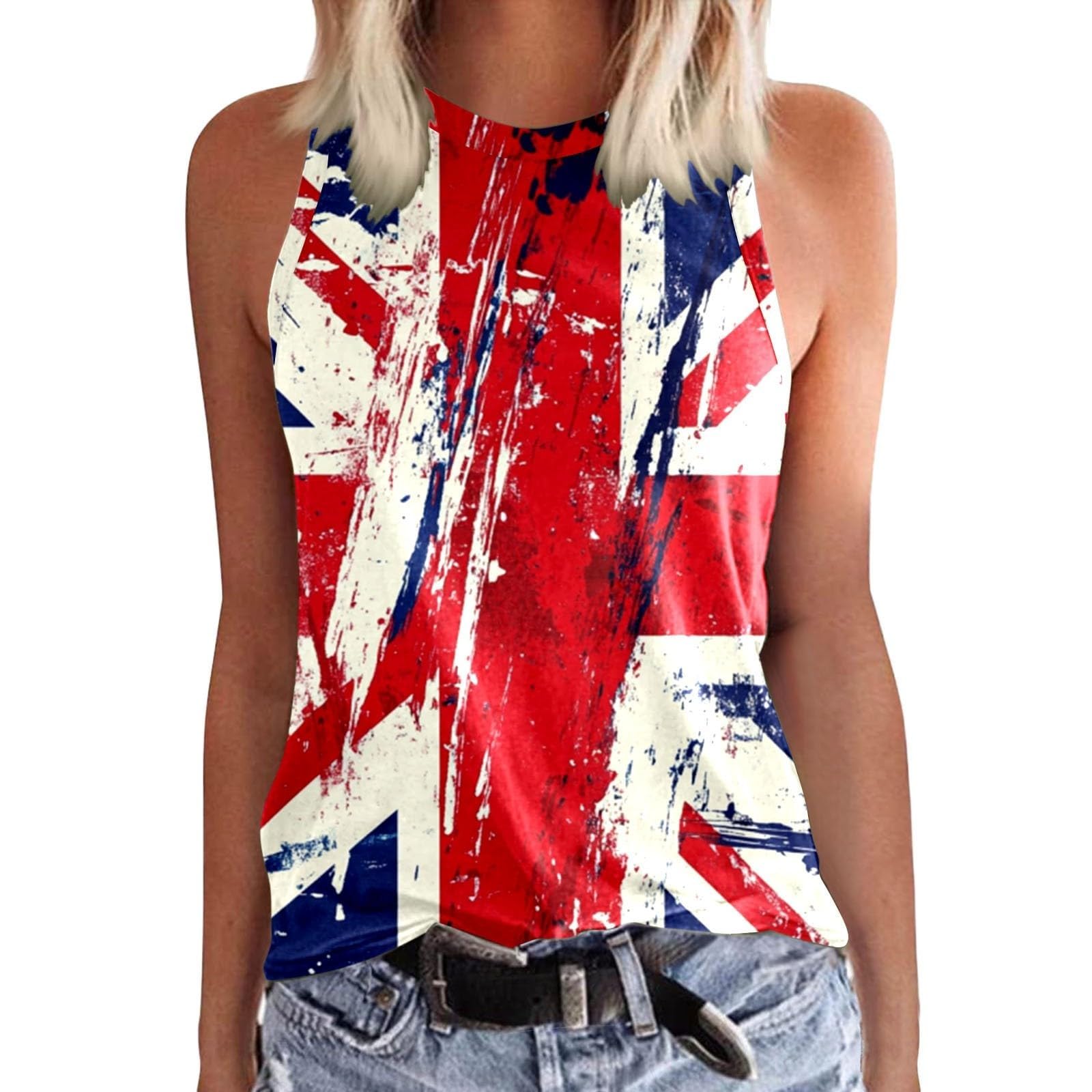 Union Jack T Shirt Flag Tank Top for Women England Crewneck Sleeveless Vest Shirts Ladies Uk Flags Printed Graphic Independence Day Tee World Cup Football 2026 Tops Holiday Essentials Union Jack Top
