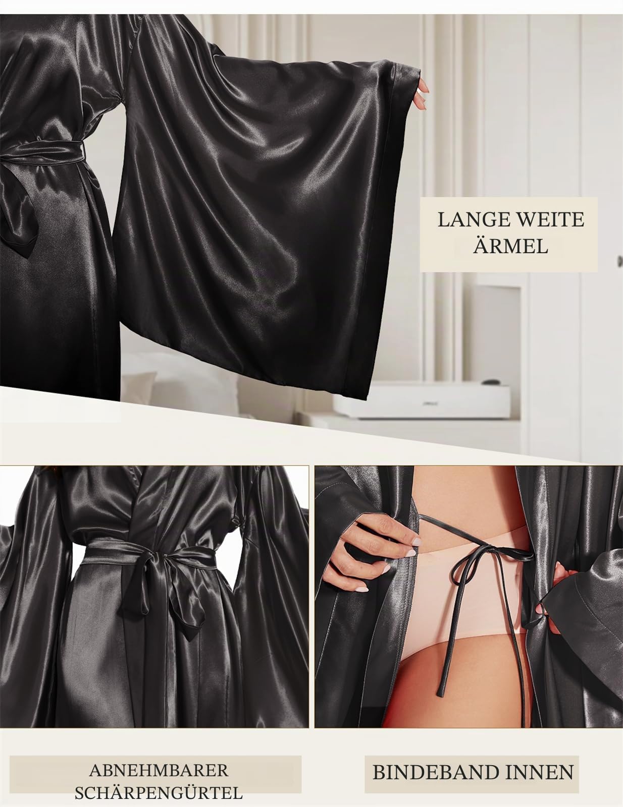 Damen Kimono Bademantel Lang Seide Bademantel Hochzeit Party Bademantel Satin Nachtwäsche Loungewear Plus Size