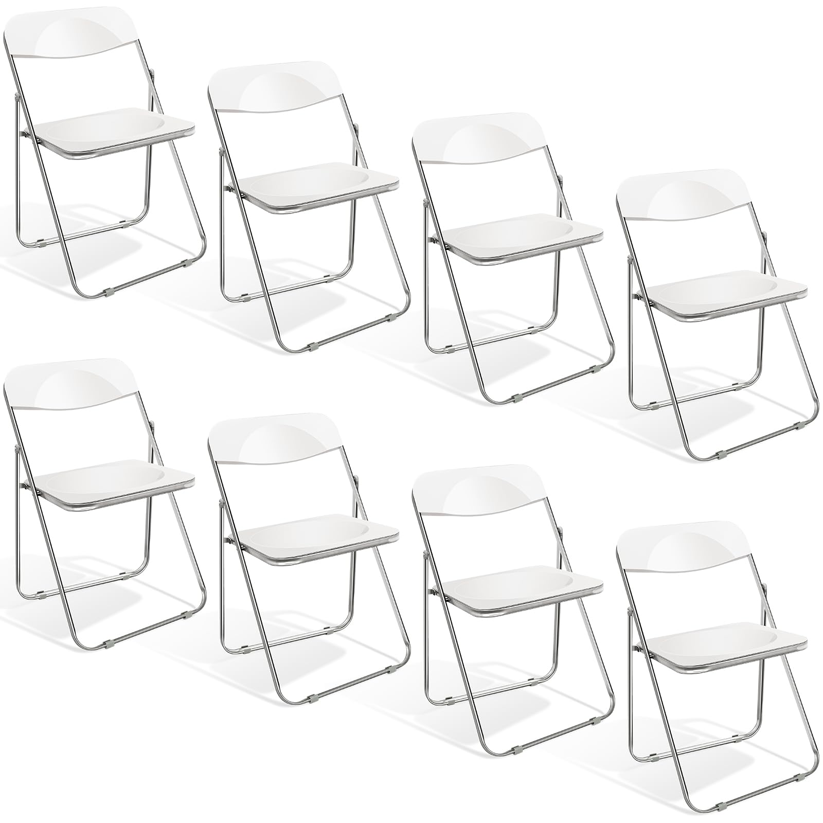ANVOFONG Juego de 8 sillas Plegables,Sillas Plegables con Estructura de Metal,Cojín de Material PP,sillas Plegables Comedor,Sillas de jardín para balcón,Silla Plegable para Invitados y Eventos Blanco