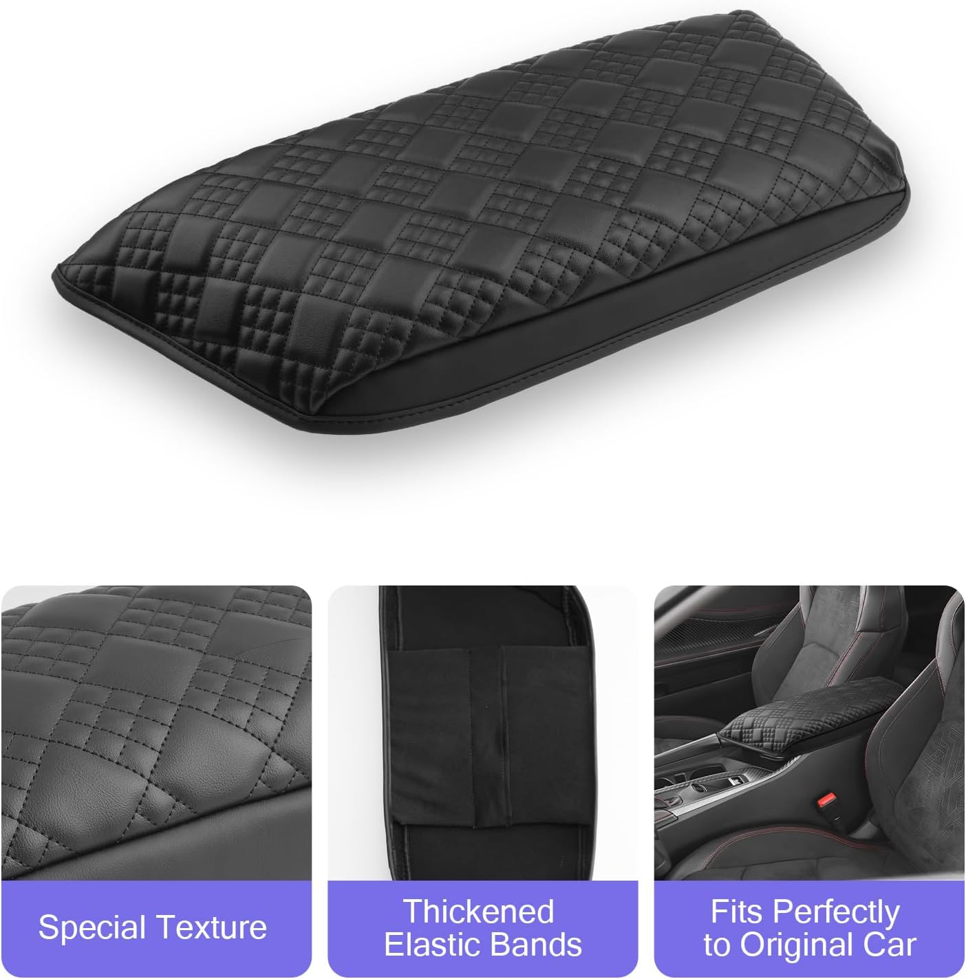 LUWU 2025 2026 Charger Center Console Cover Compatible with 2024 2025 2026 Charger Daytona R/T Scat Pack Accessories Armrest Cover Center Console Pad Armrest Console Cover (Thick Black)