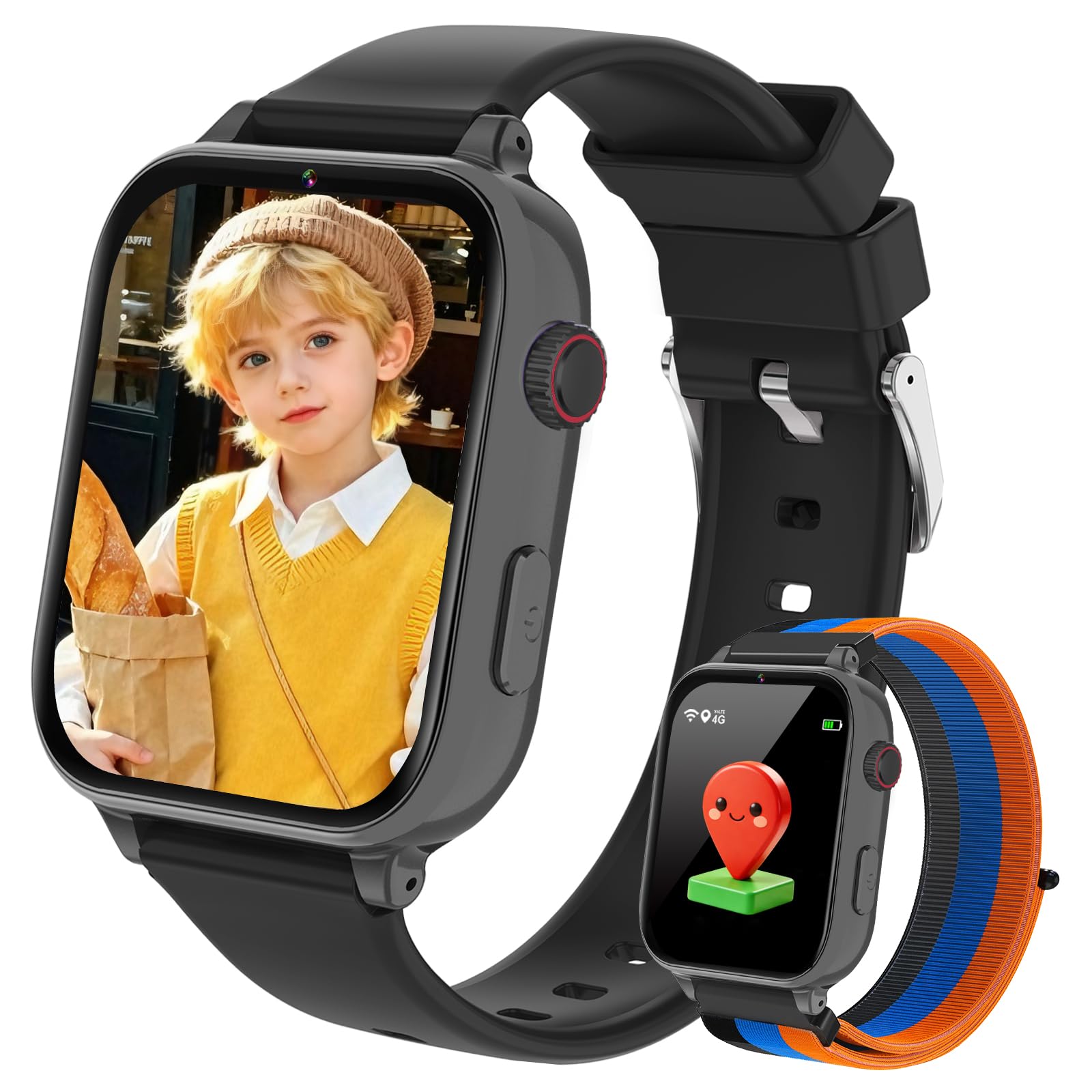 Reloj Inteligente Niño, Smartwatch Niños con GPS y Llamadas 4G, Telefono, SOS, Chat de Voz, Videollamada, Modo Clase, Cámara, Podómetro, Reloj Infantil Niño Niña de 4 a 12 Años Regalos Navidad, Negro