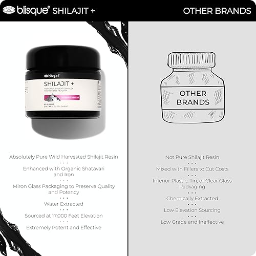 Miniatura 5 de Blisque - Suplemento de resina Shilajit orgánica pura del Himalaya  para la salud de la mujer  con shatavari orgánico y hierro  Auténtico y natural