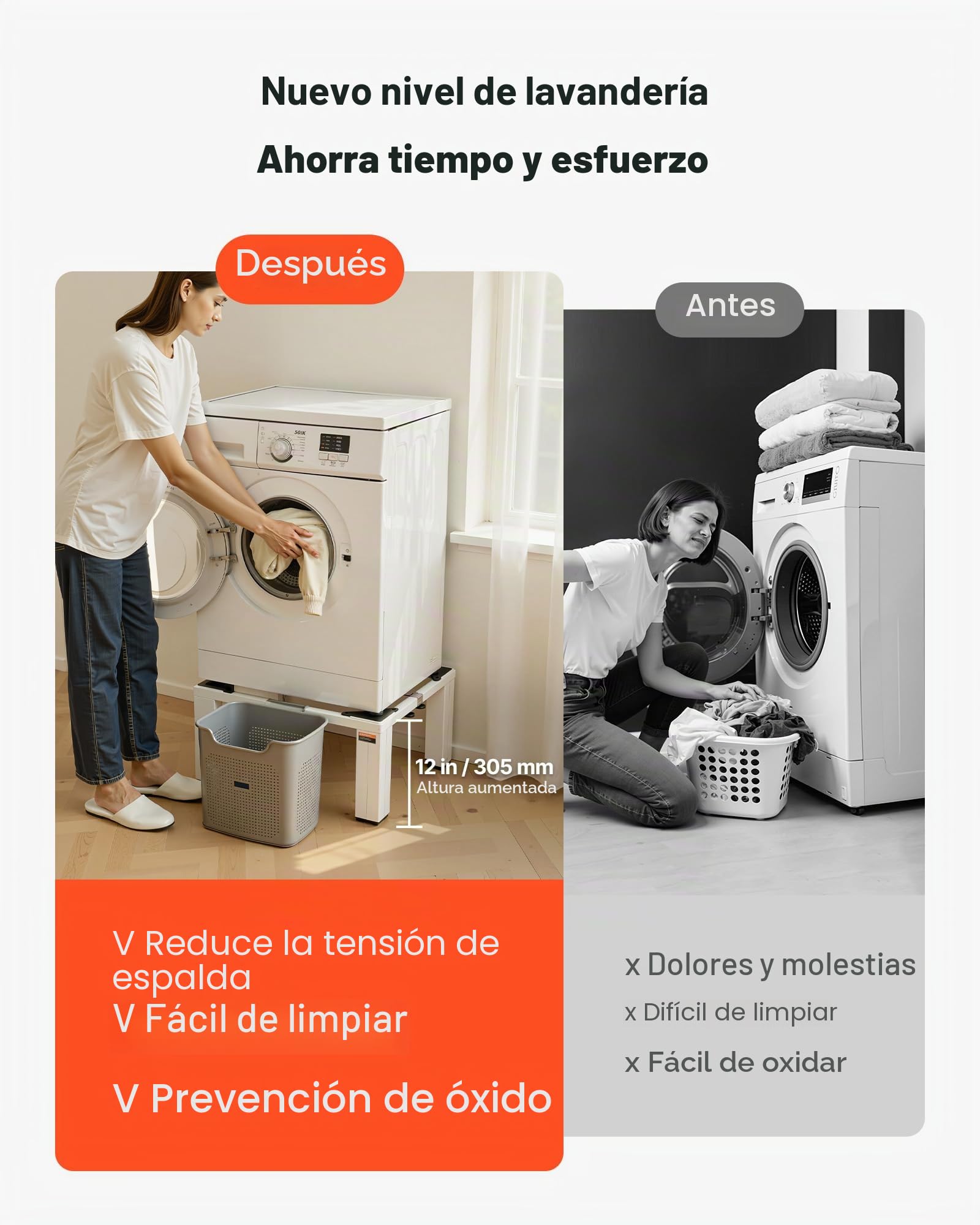 VEVOR Soporte Ajustable para Lavadora Alto de 300 mm, Base de Lavadora de Acero Resistente, Capacidad de Carga de 544 kg, Pedestal Universal para Secadora, Patas Antideslizantes, 1 Pieza, Blanco
