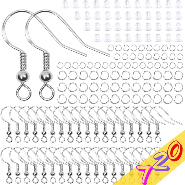 Hypoallergenic Earring Hooks Kit, Anezus 720Pcs Earring Making Kit with Hypoallergenic Earring Hooks, Earring Backs and Jump Rings for Earring Making and Repair