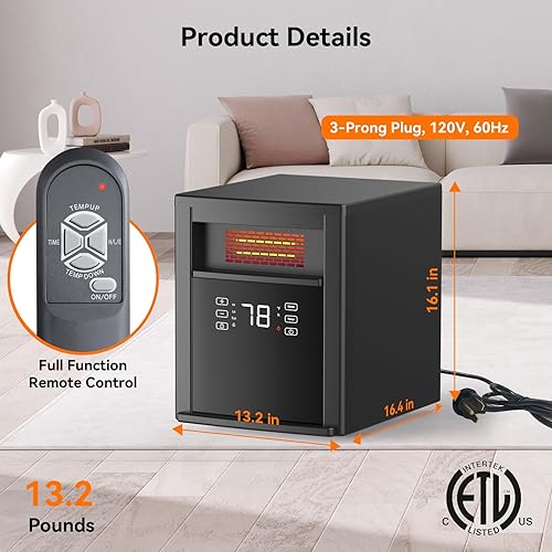 Miniatura 2 de Shinic Calentadores de espacio portátiles para uso en interiores, eficiencia energética, calentador de espacio infrarrojo de 1500 W, control remoto,