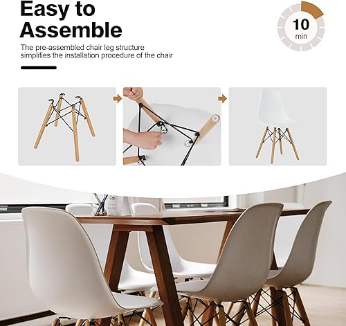 Miniatura 8 de ERGOMASTER DSW - Juego de 4 sillas de comedor modernas premontadas con patas de madera resistentes, sillas de plástico Shell Lounge para comedor,