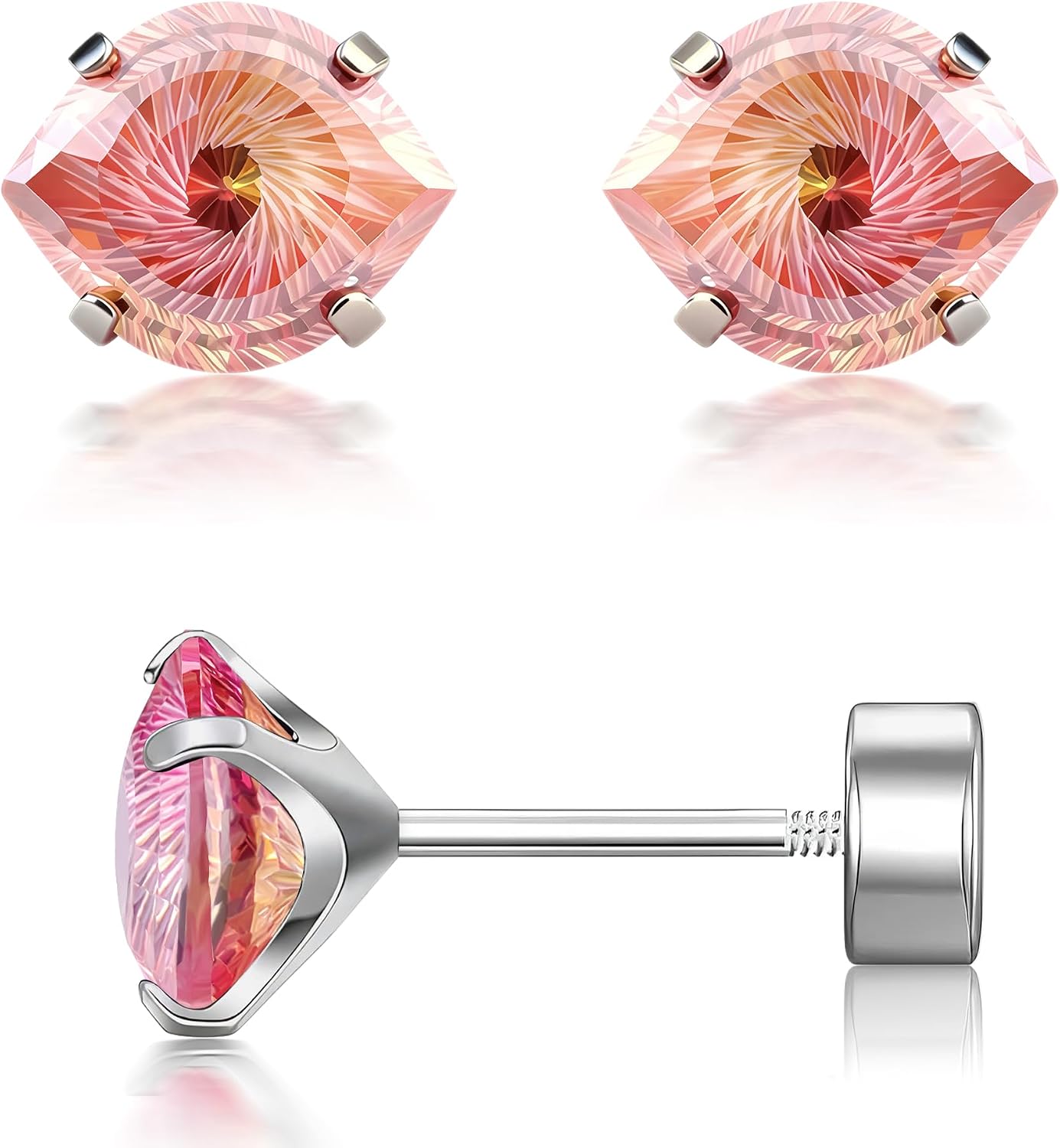 20G Hypoallergenic Implant Grade Titanium Evil Eye Zirconia Earrings for Sensitive Ears Women | Nickel Free G23 Titanium Flat Screw Back Sleeping Stud Earrings