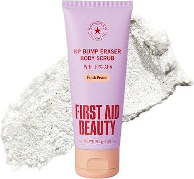 First Aid Beauty - KP Bump Eraser Body Scrub with 10% AHA, Keratosis Pilaris Exfoliator with Glycolic and Lactic acids, Helps Reduce Chicken Skin Bumps, Safe for Sensitive Skin, Peach Scent 2 oz