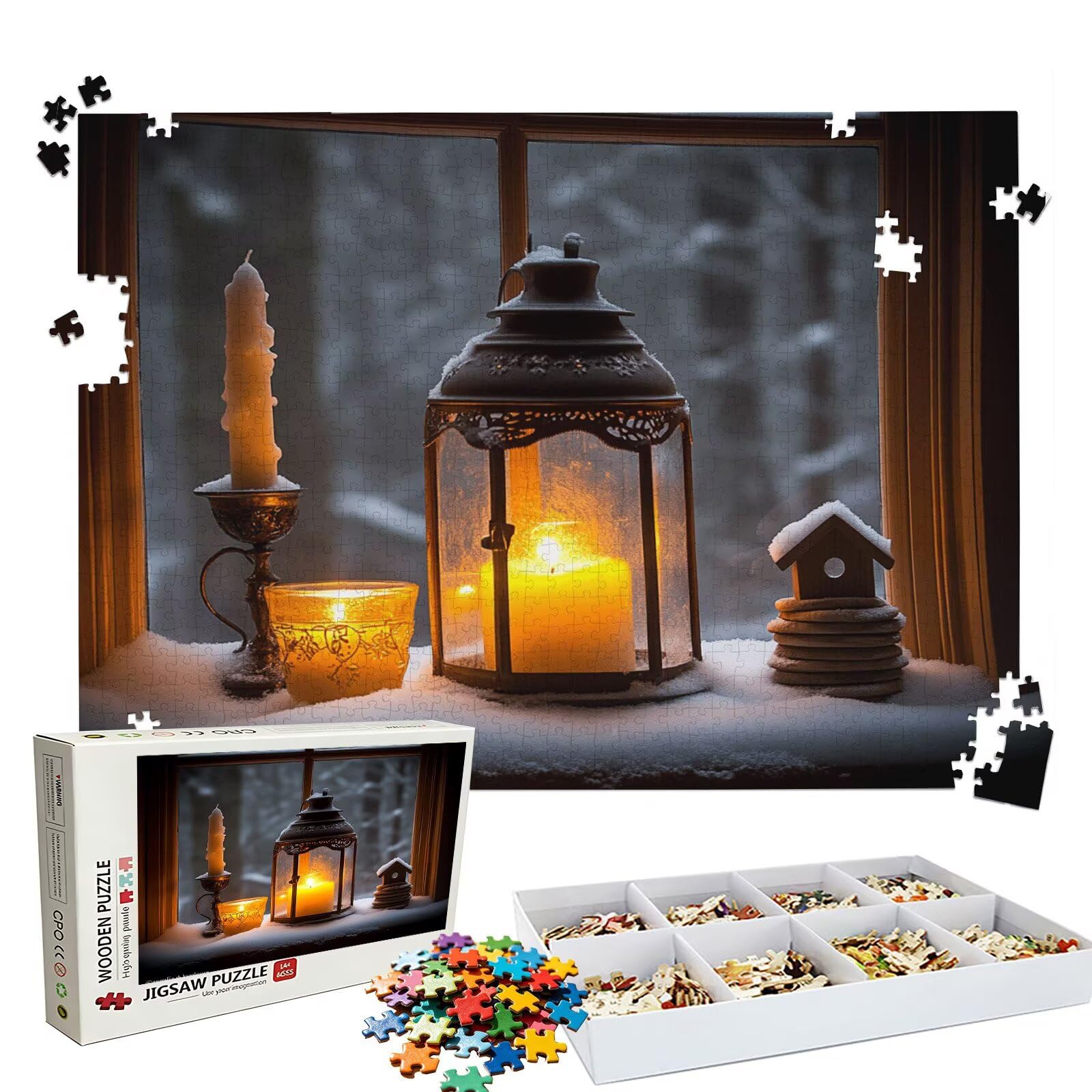 Puzzle 2000 sztuk | Okno świetlne jedna świeca Puzzle 2000 sztuk dla dorosłych | Idealnie pasują | bez kurzu | Drewniane puzzle dla całej rodziny | Puzzle XL Expert | Prezent dla kobiet W3H-726