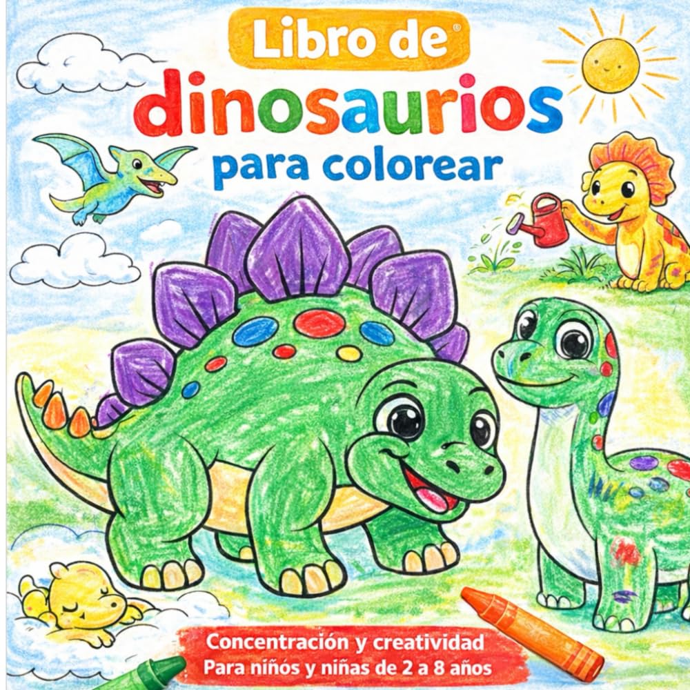 Libro de dinosaurios para colorear: Concentración y creatividad. Para niños y niñas de 2 a 8 años