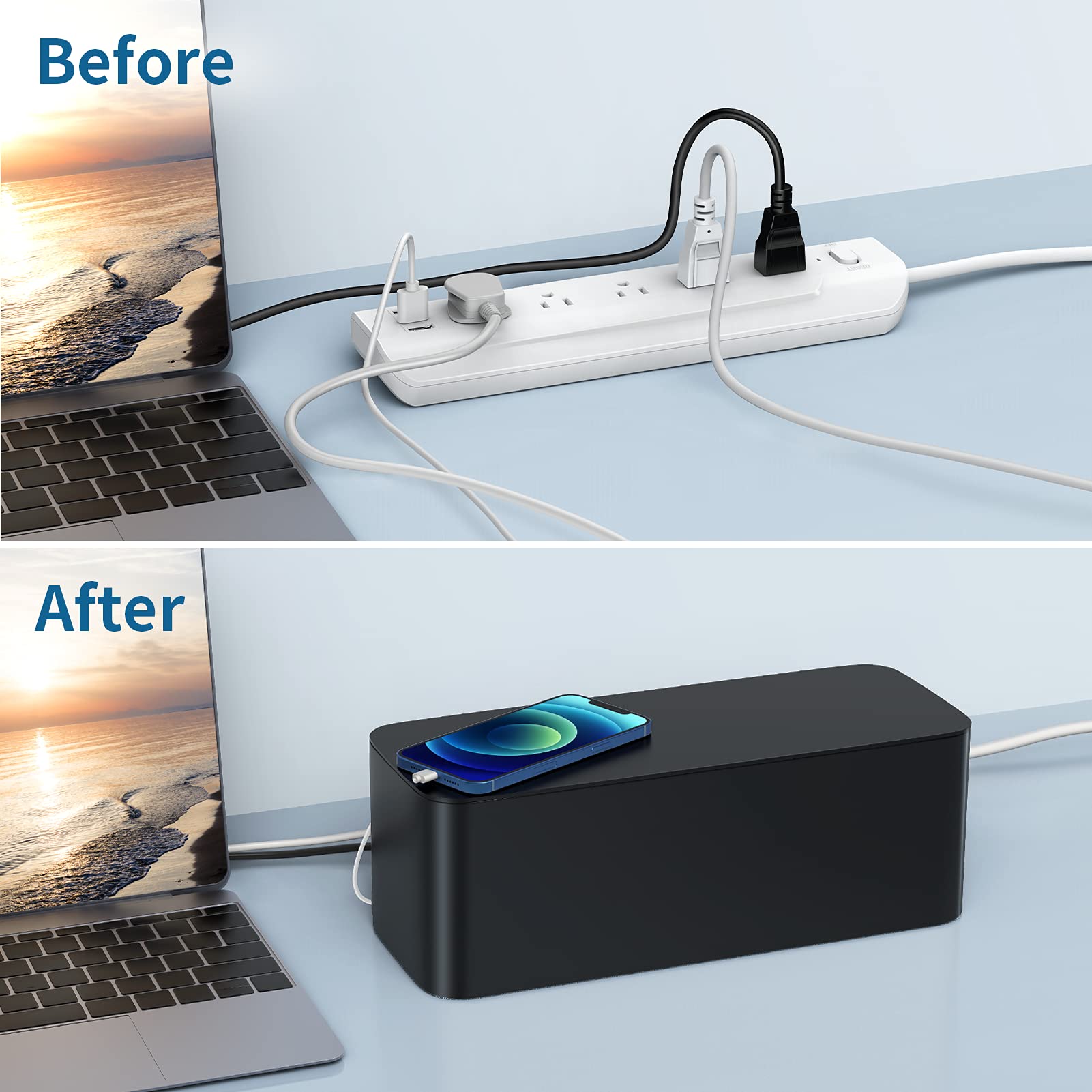 Buy Cable Management Box, 2 Pack Cable Organizer Box, Large and Medium